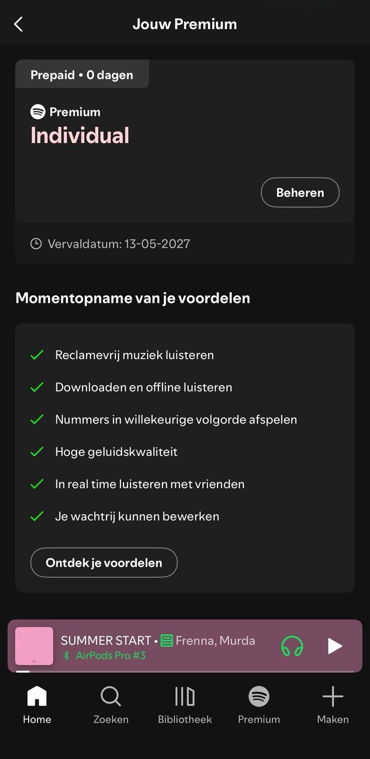 Bewijs van Spotify Premium upgrade